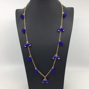 J. Crew Cobalt Blue Station Beaded Ball Goldtone Long Necklace